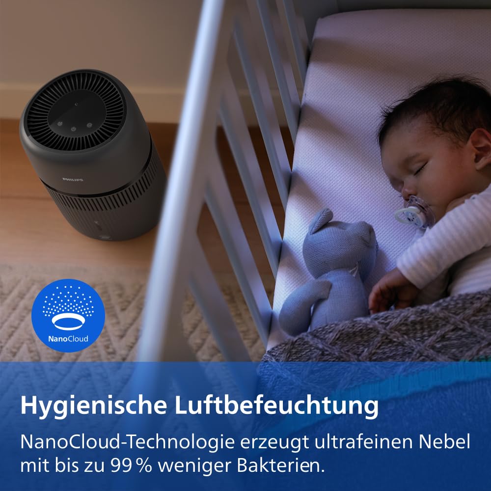 Philips Luftbefeuchter NanoCloud 5000 Serie, Schwarz, 4,5l, Räume bis 50m²