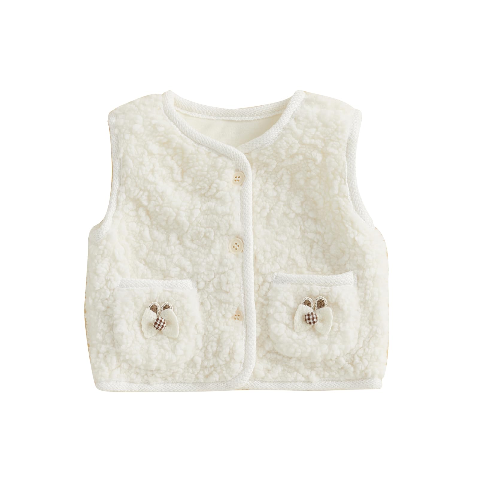 Infant Baby Girl Faux Fur Fleece Waistcoat Sleeveless Button-Down Plush Vest Coat Pocket Outwear Tops Winter Clothes (White, 9-12 Months)