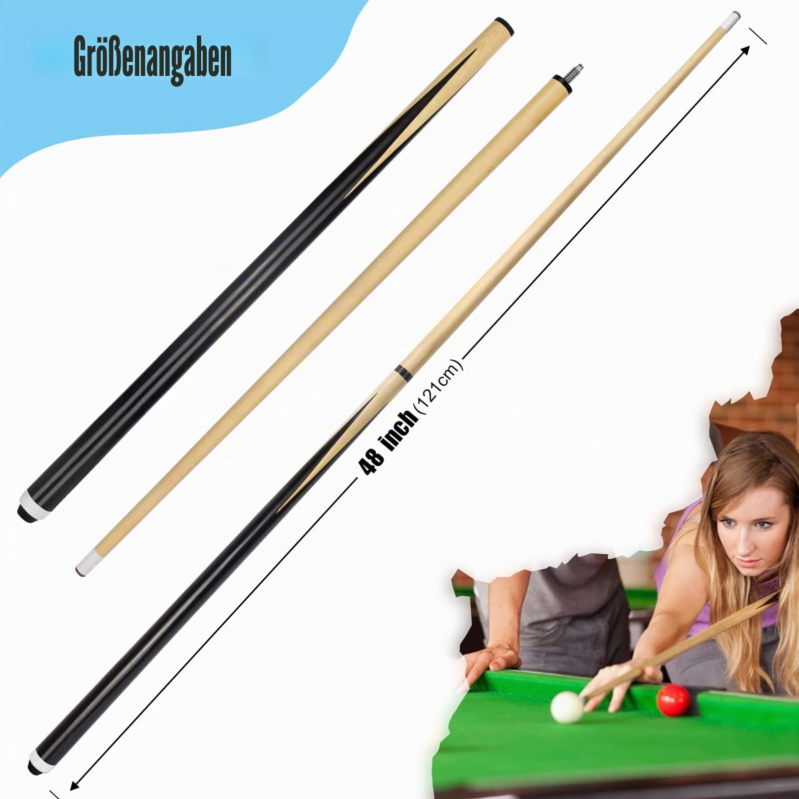 VANLAN Wooden Billiard House Cue Sticks Shorty Cues Pool Cues for Kids Hardwood Billiard Cue Sticks 13mm Glue-on Tips,Set of 2