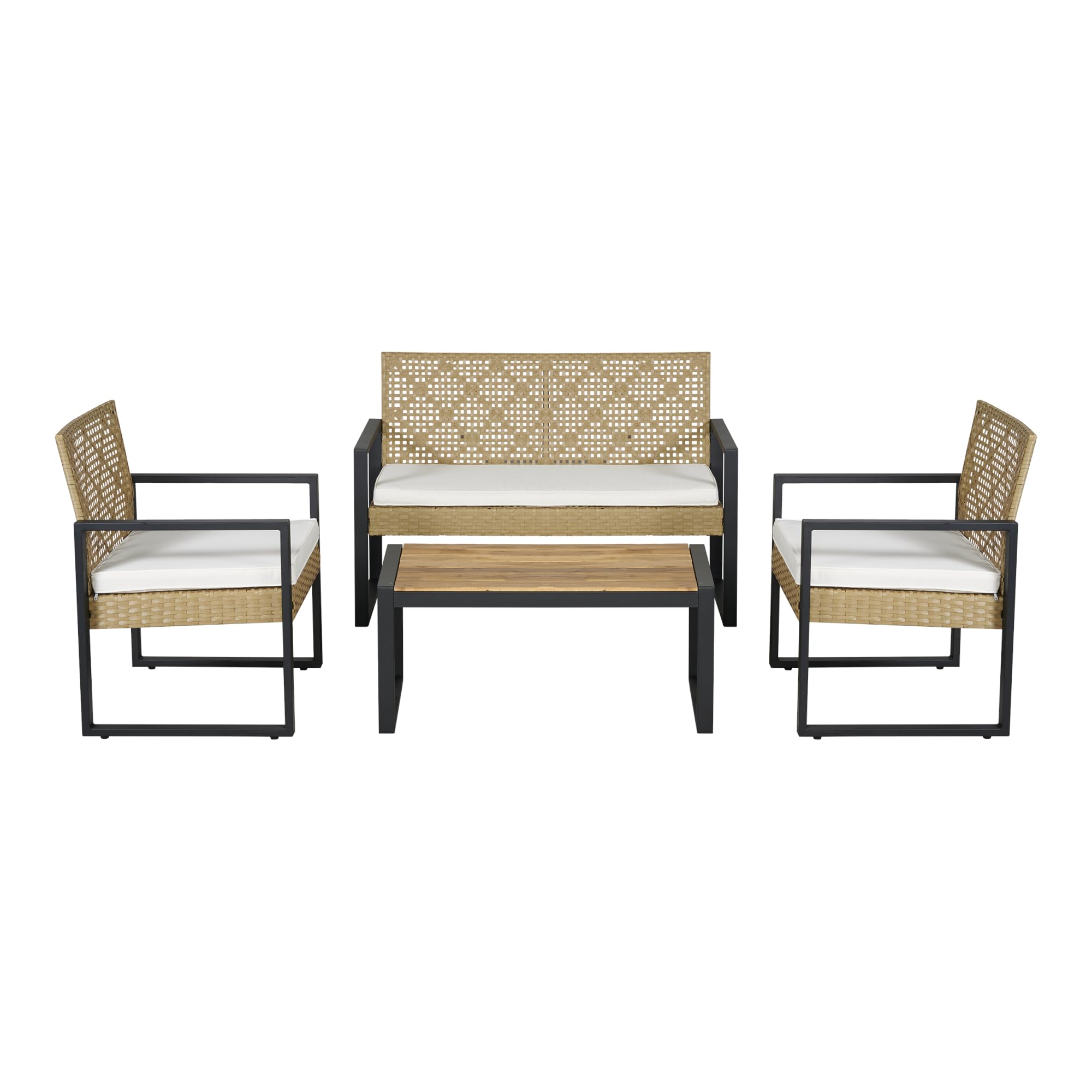casa.pro Gartenmöbelset Calciano 4-TLG. Balkonmöbel Tisch mit Bank und 2 Stühlen Outdoor Sitzgarnitur Polsterkissen Lounge Möbel Rattan-Optik wetterfest