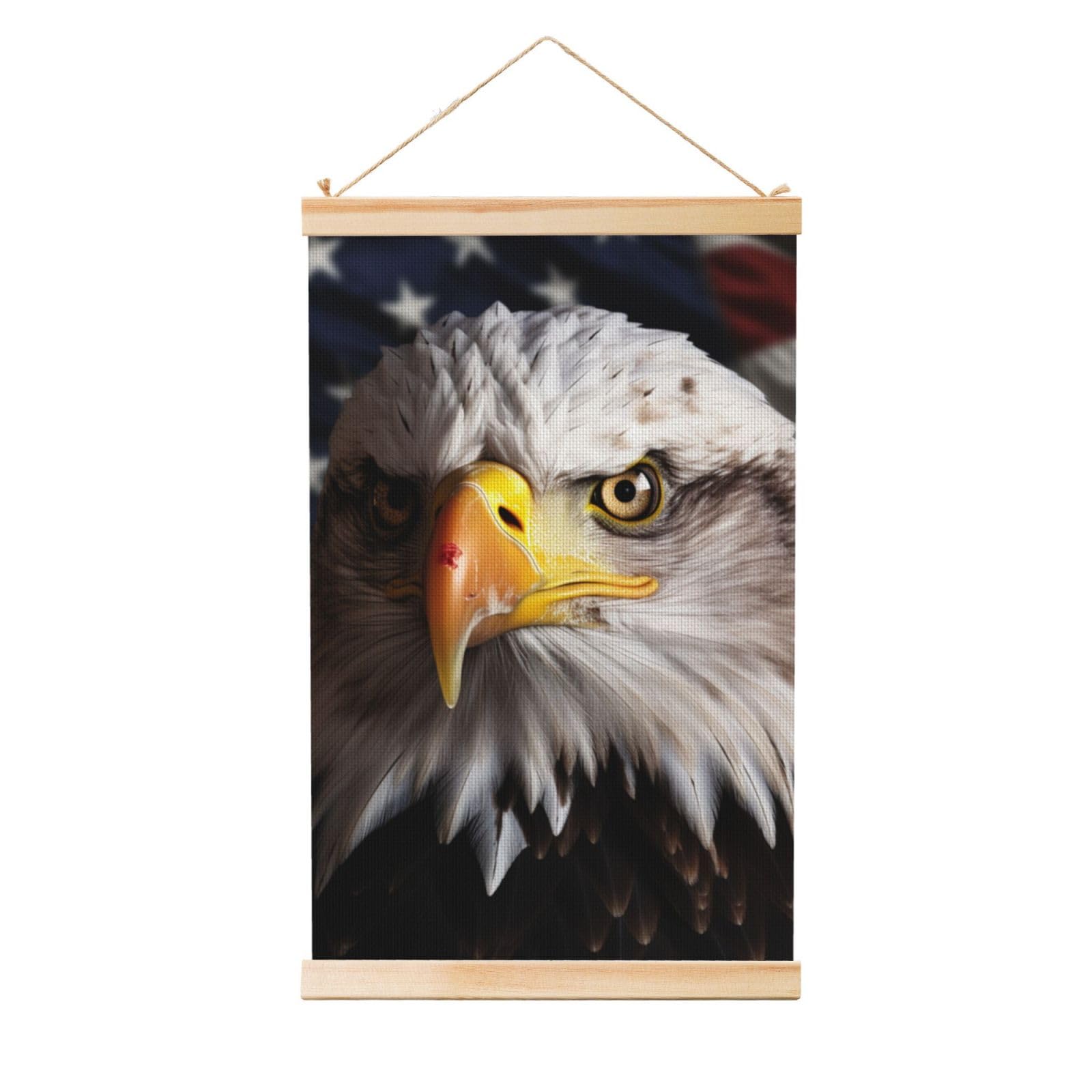 America Flag and Eagle Poster Wooden Shaft Hanging Poster Wall Hanging Banner Canvas Artwork with Wood Frames 16"x24" Modern Artwork Decor Ready to Hang Wall Art for Home Decor Scroll Painting