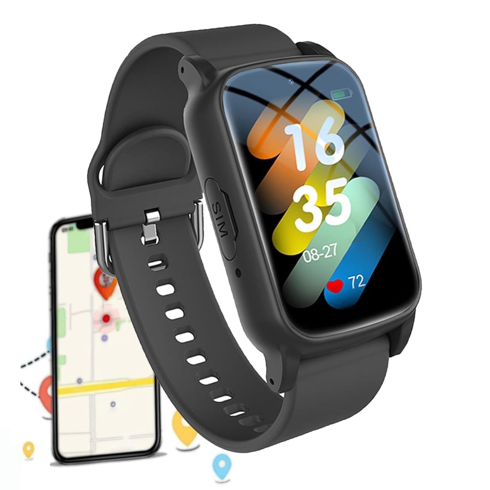 Générique Alarme De Chute Montre Connectée Bracelet Connecté Montre Intelligente pour Personnes Âgées Détecteur de Chute GPS Positionnement Fitness Tracker SOS Button (Noir)