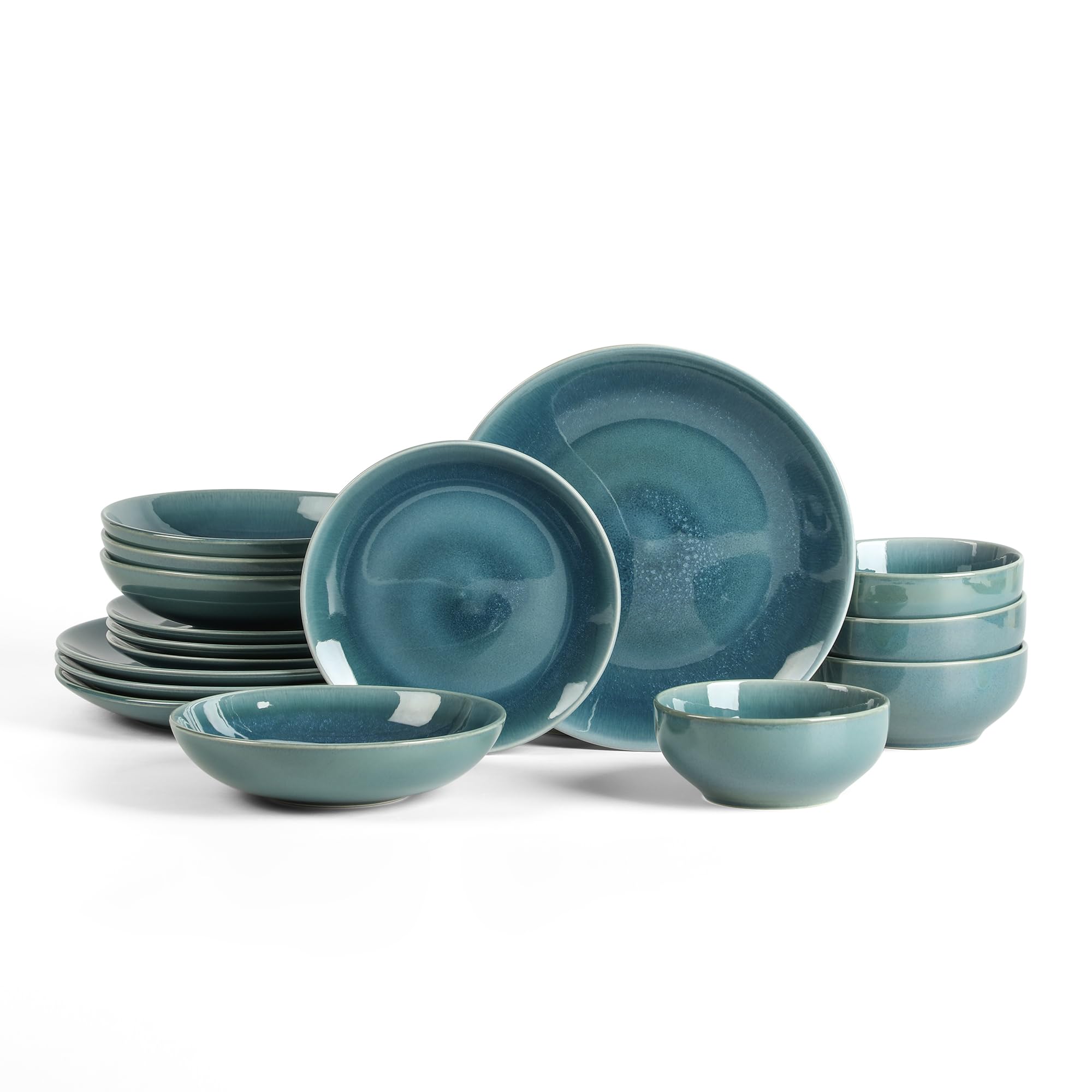 Stone Lain Riley 16-Piece Dinnerware Set Stoneware, Plates and Bowls Set, Dishwasher and Microwave Safe, Dish Set for 4, Blue