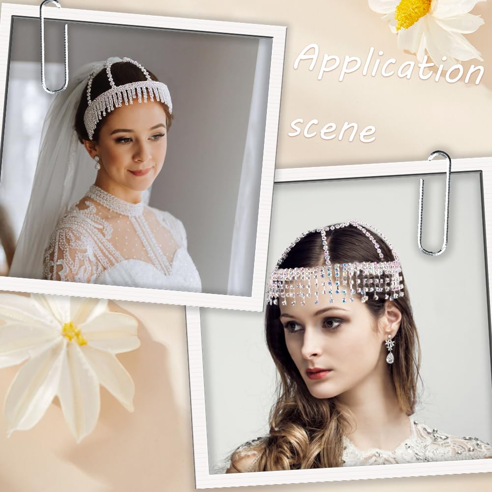 NICENEEDED Strass kwastje hoofd ketting zilveren pet, brullende jaren 20 kristallen flapper pet hoofddeksel, sprankelende strass hoofd sieraden Gatsby haaraccessoires voor vrouwen en meisjes, 1,0