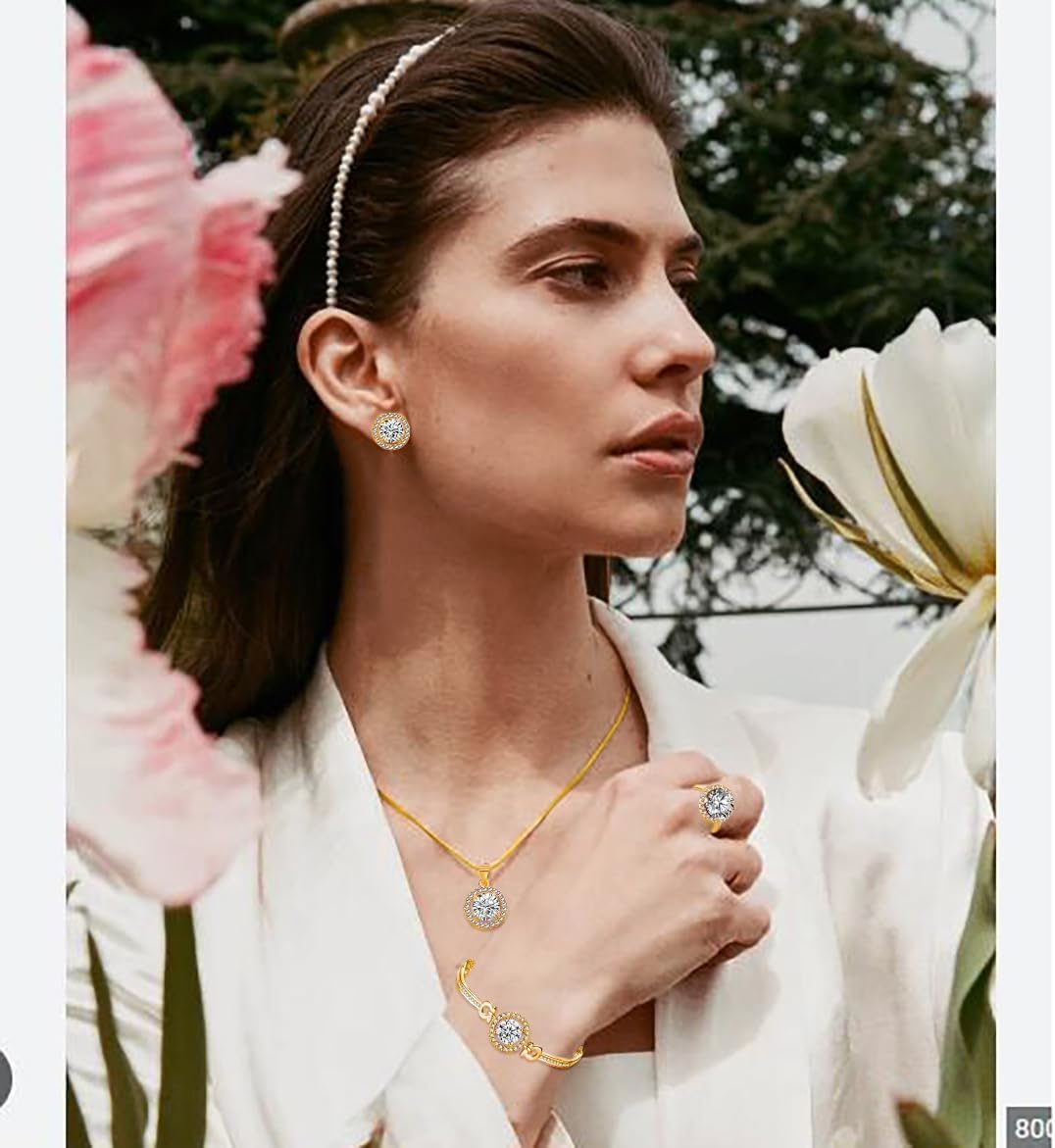 Women 4Pieces Cubic Zirconia Jewellery Set Rhinestone Necklace Earrings Bracelet Ring - Image 6