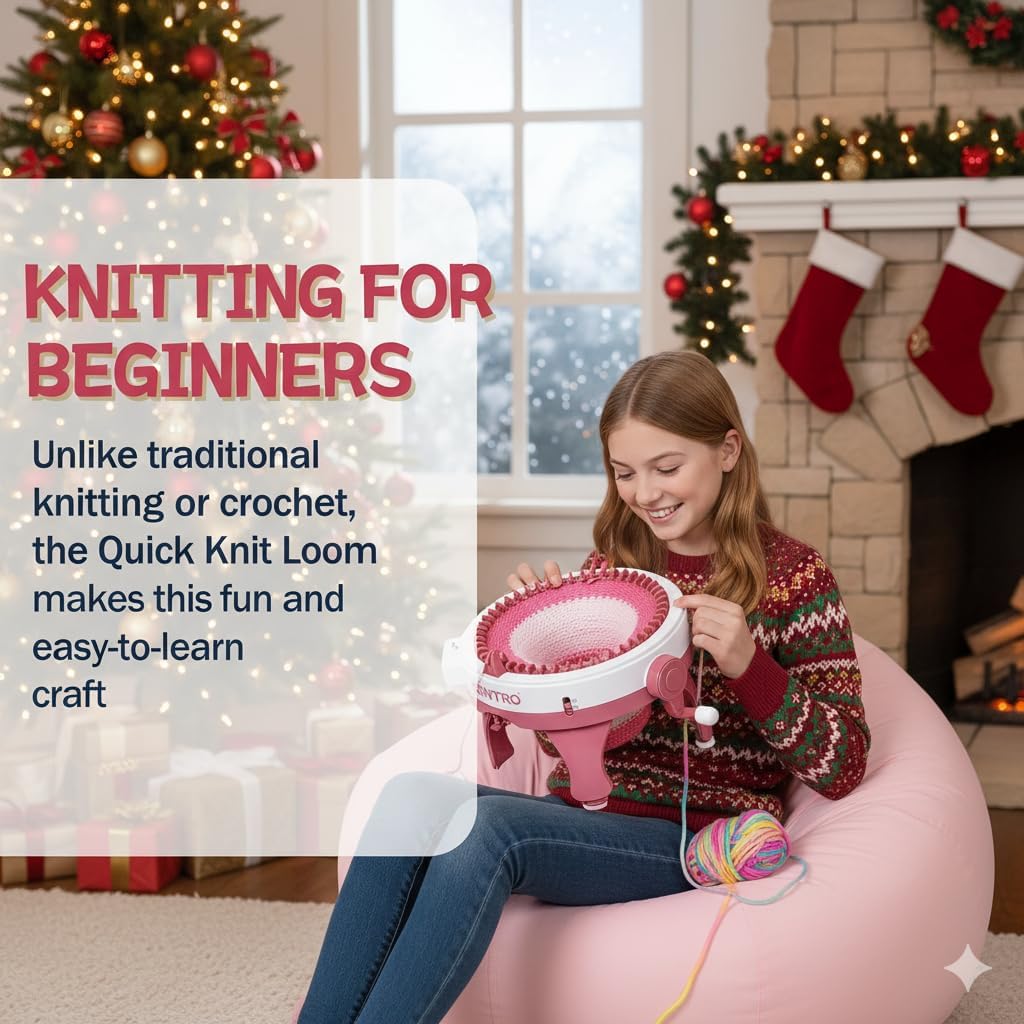 rohsce sentro knitting machine 48 needles with row counter, smart weaving loom round, board rotating double, crochet loom knitting machine for adults and kids, kit for hat, scarves, gloves, socks. pink