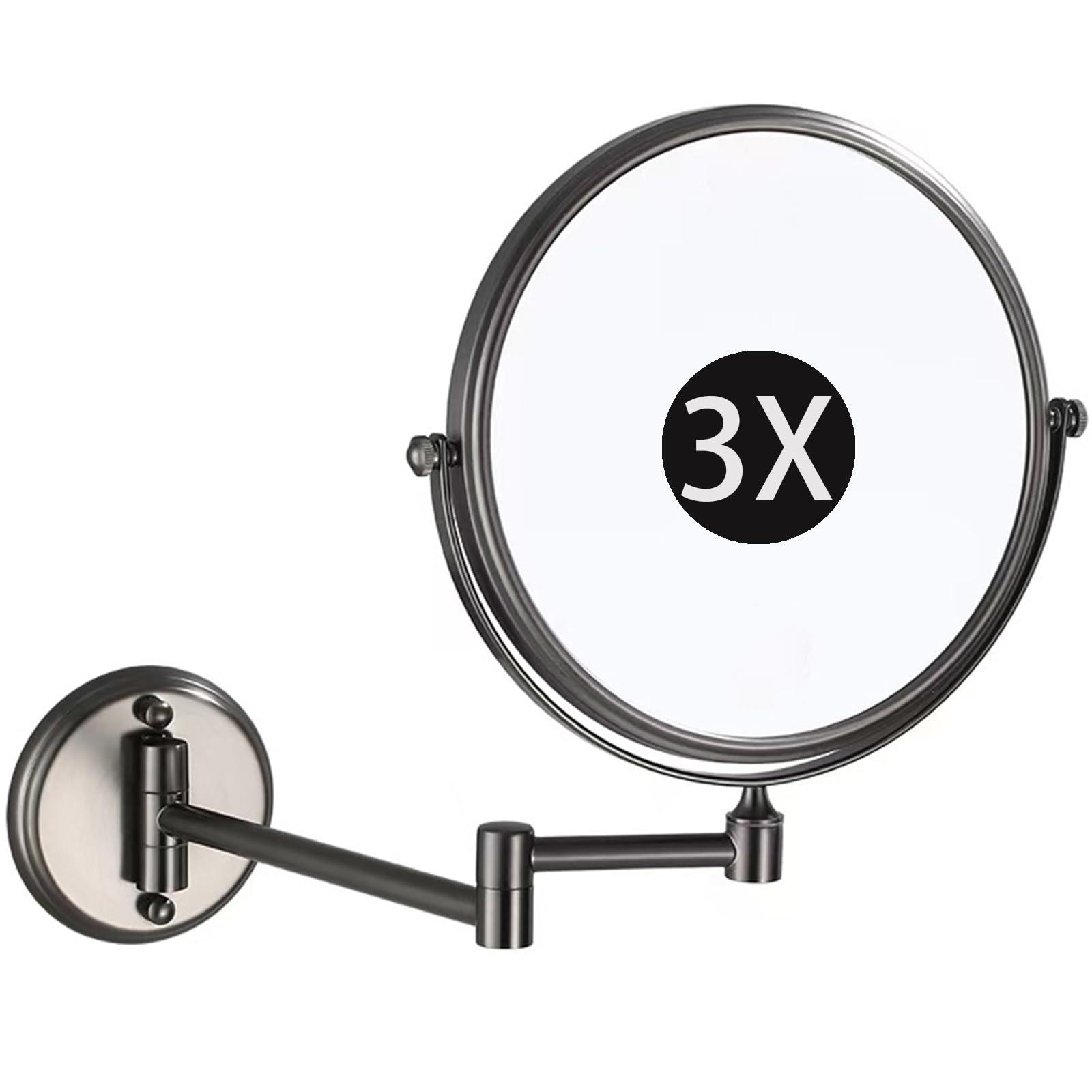 SXFSDOU 8" Wall Mounted Makeup Mirror, Double Sided Magnifying 360° Swivel Extendable Shaving Vanity Mirror for Bathroom,Gray,3X