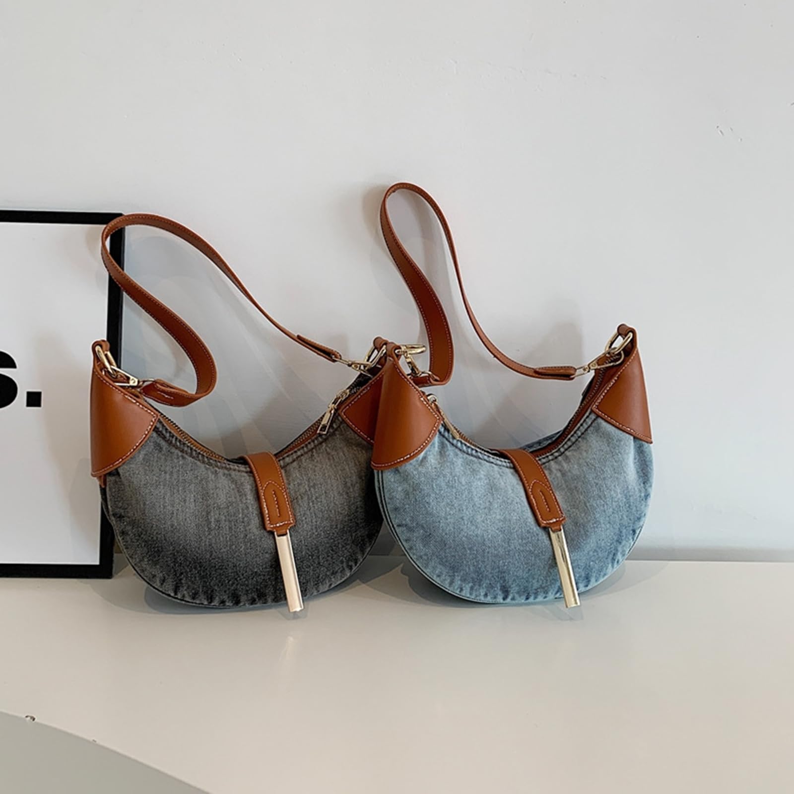 CORIOS Borsa in Denim a Spalla e Mano Elegante - Tote in Jeans Retro a Tracolla per Viaggi, Lavoro, Shopping - Blu