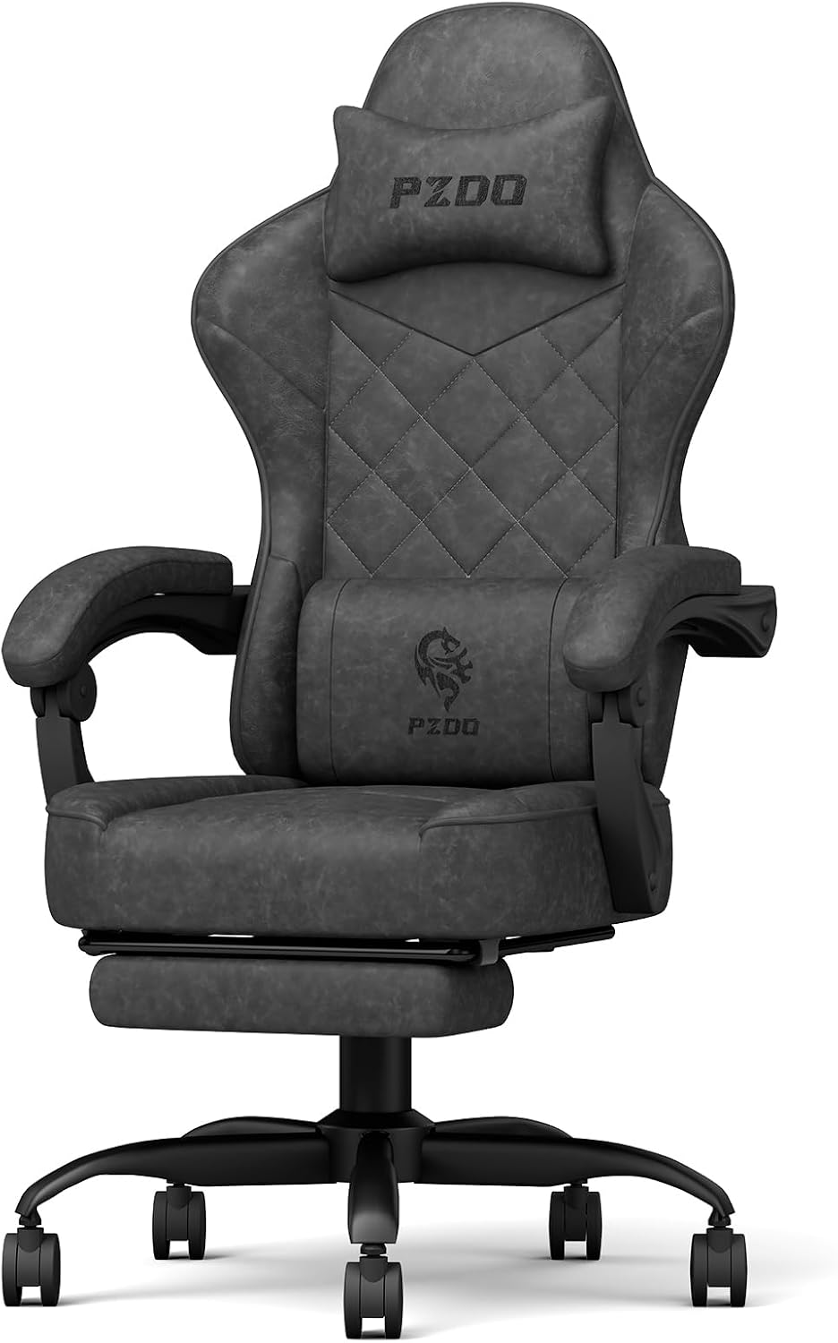 PZDO Gaming Chair, Ergonomic Gaming Chair for Adults, Technical Fabric Gaming Chair with Footrest and Headrest, Computer Chair PC Office Chair, Gamer Chair for Teens, Gift, 150 kg, Black