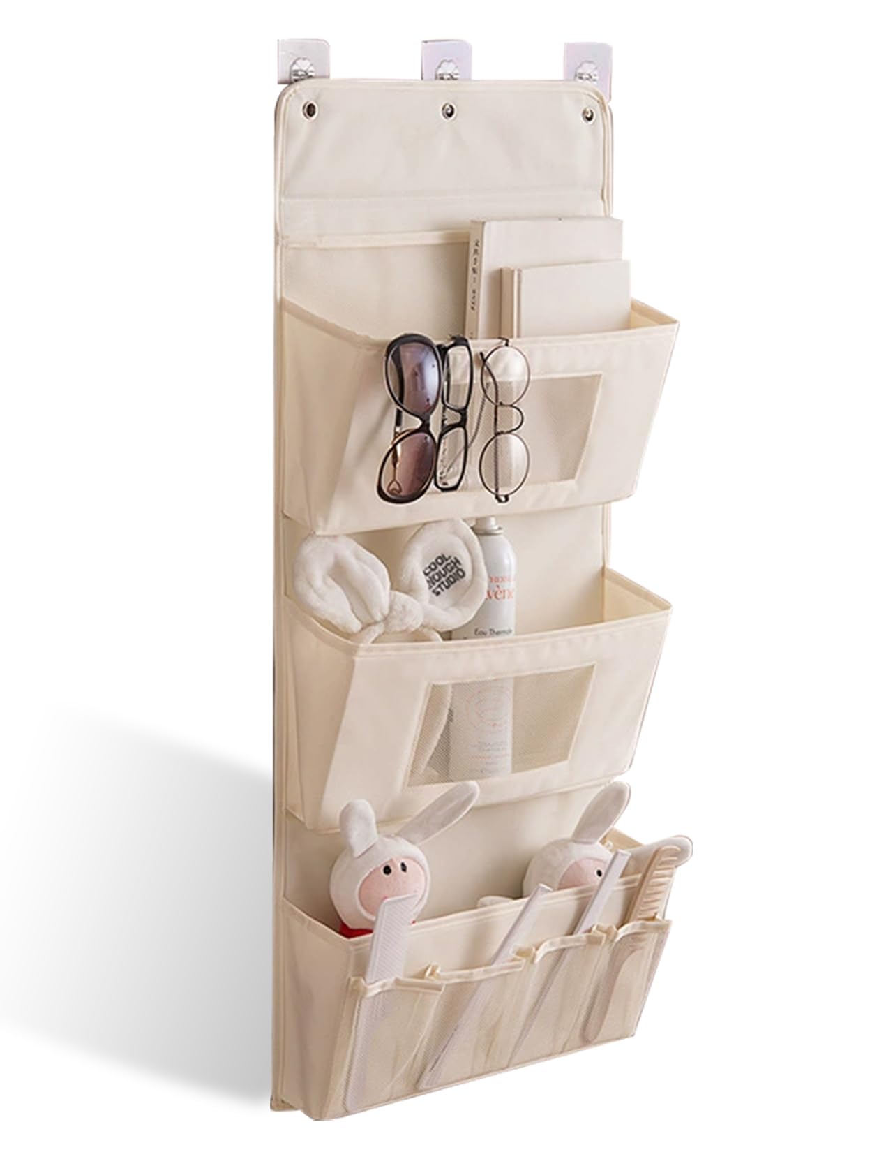 Hängeorganizer 3-Schichten 40x90cm – Faltbarer Wandorganizer aus Oxford-Stoff mit 3 Haken, Tür Organizer ohne Bohren, Aufbewahrung für Badezimmer, Kleiderschrank (Aprikose)