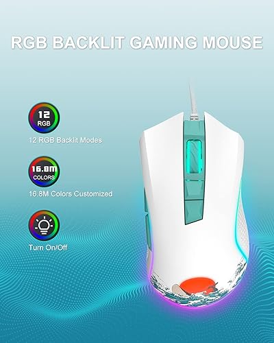 Vista 2 de XVX G705 - Mouse para juegos con cable retroiluminado RGB para PC con 12000 DPI7 botones programables mouse USB para computadora de gamer