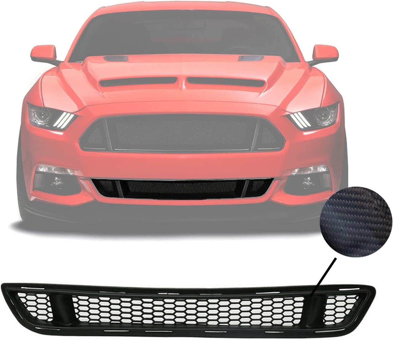 Lightweight ABS Black PP Mesh Grille Grill - (Carbon Print) (Front Lower Grill) Compatible For 15-17 Ford Mustang