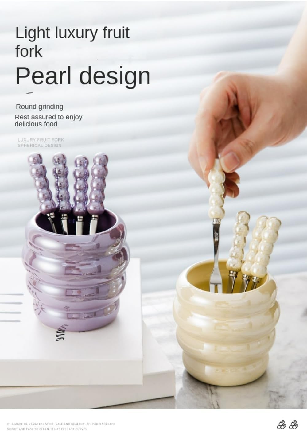 Fourchettes à Fruits, Ensemble de 12 fourchettes à Fruits, Manche en céramique et Acier Inoxydable, Lavable au Lave-Vaisselle, Blanc, for 12 Personnes(Rainbow,No Cans)