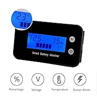 Vista 5 de Monitor de batería impermeable IPX7 con soporte de 7-100 V, medidor de batería para automóvil, motocicleta, carrito de golf, medidor de batería