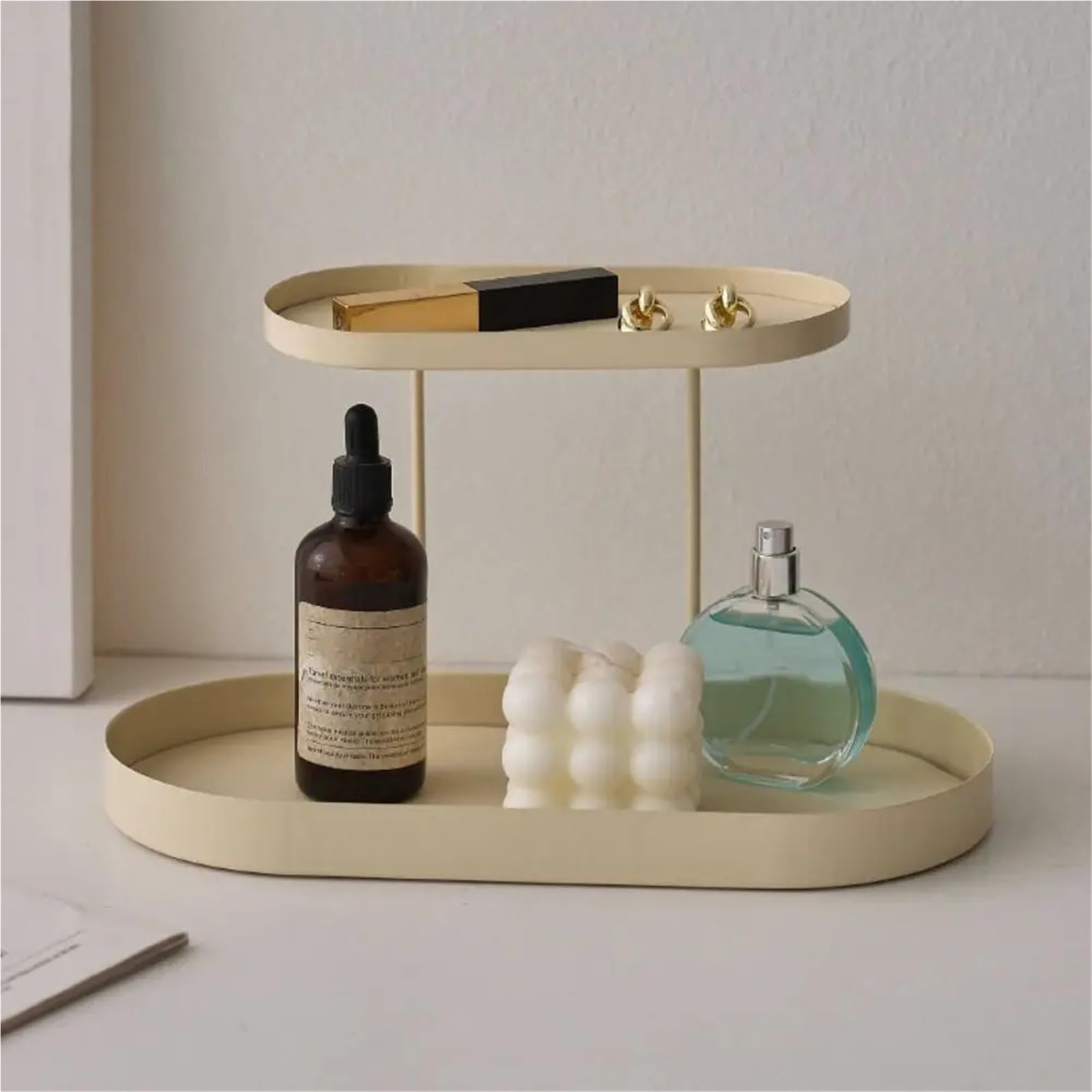 Bandeja De Perfume Estante de Almacenamiento cosméticos Hierro multifunción, Creativo con cojín Cuero, Estante baño, Bandeja Escritorio Simple Doble Capa, Dulces(Style 9)