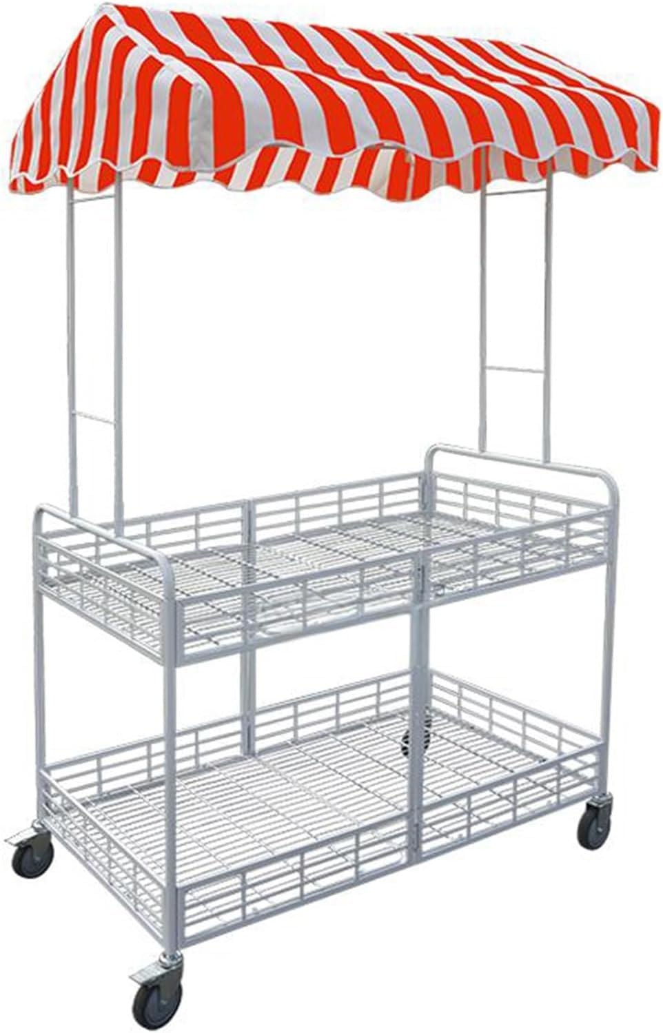 Tragbarer Outdoor-Händlerwagen, 2-stöckiger mobiler Lebensmittelständer auf feststellbaren Rädern, für den Bauernmarkt, einfach zu bewegen und aufzubauen, perfekt für Einzelhandel und Veranstaltungen