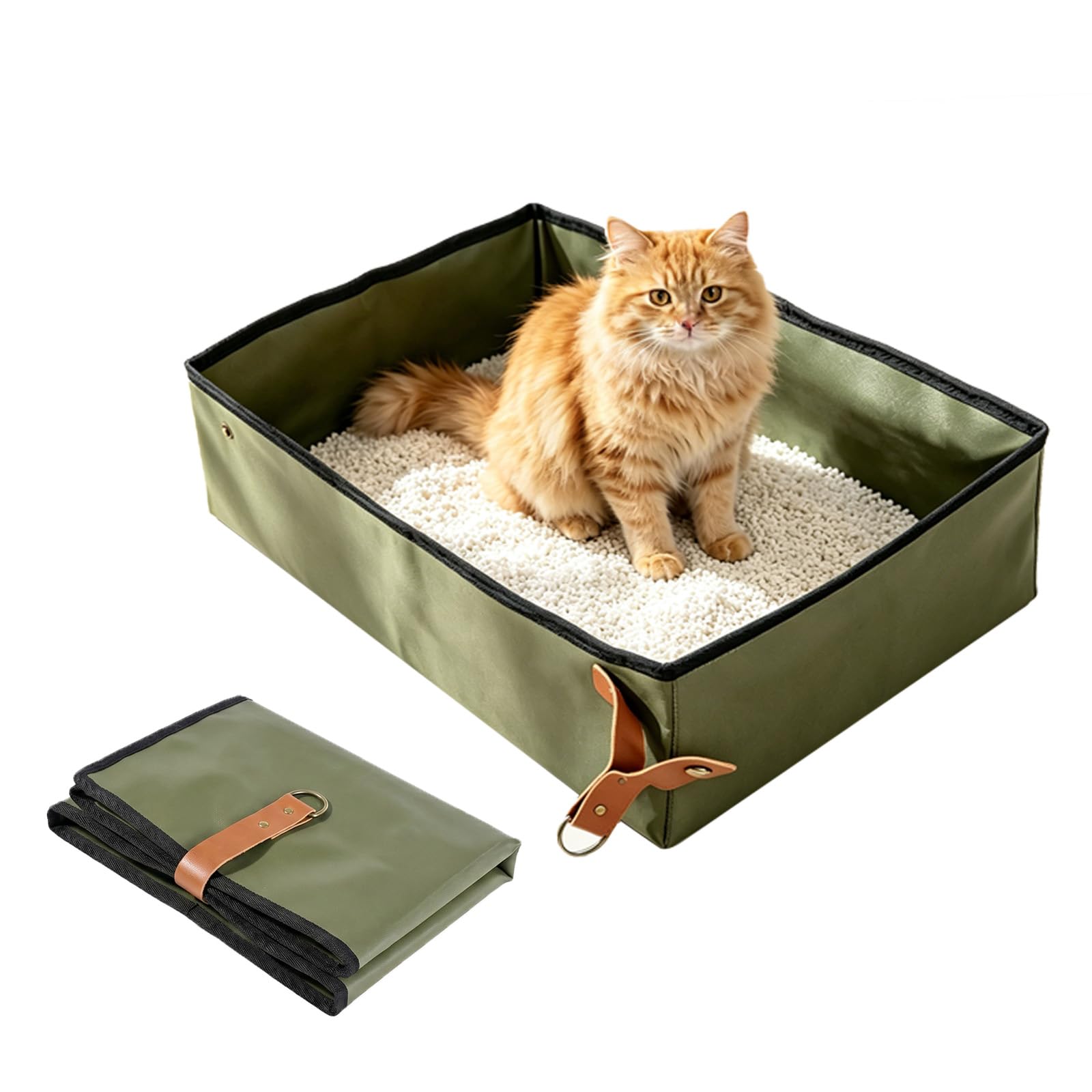 Arenero Portatil Gatos, Arenero Gatos Plegable, Cat Litter Box Impermeable, Renero para Gato Impermeable, Renero Portátil Plegable para Gato para Viajes, Camping, Aire Libre, Verde