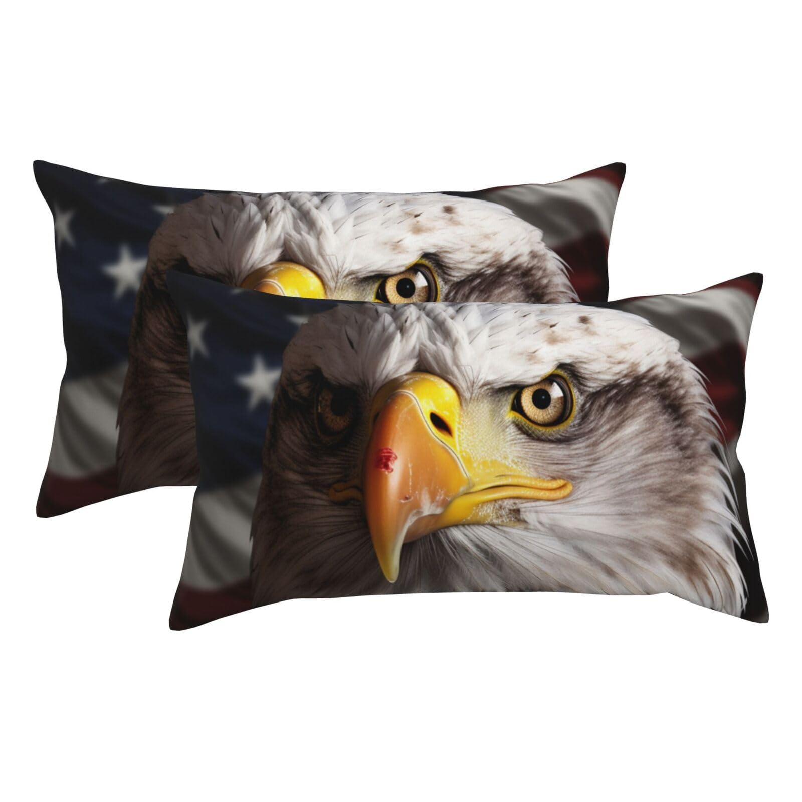2 Pack King Pillow Cases with Hidden Zipper, Soft Breathable Pillow Covers for Hair and Skin, America Flag and Eagle Pillowcases 20"x36" Bed Pillow Protectors Cover for Sleeping Gifts