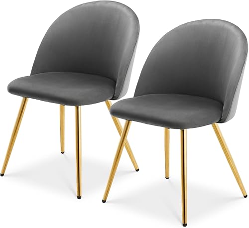 TUKAILAI Juego de 2 sillas de comedor de terciopelo, silla de acento moderno, silla lateral de sala de estar, asiento tapizado y respaldo con patas