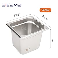 Vista 2 de Paquete de 6 bandejas de hotel, 1/6 tamaño 6" de profundidad, NSF, bandeja comercial de acero inoxidable, bandeja de mesa de vapor, bandejas