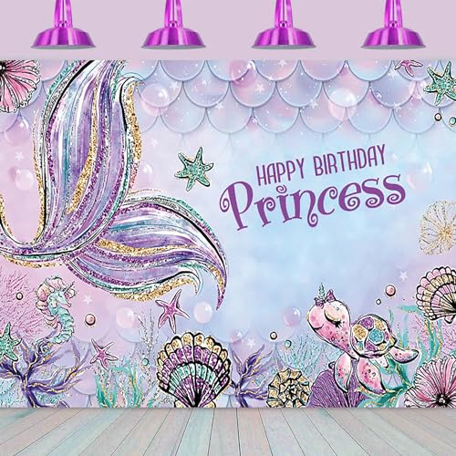Hnmdmyi 2.1x1.5m Telón de Fondo Sirena Bajo el Mar de Oro Purpurina Cola de Sirena Feliz...
