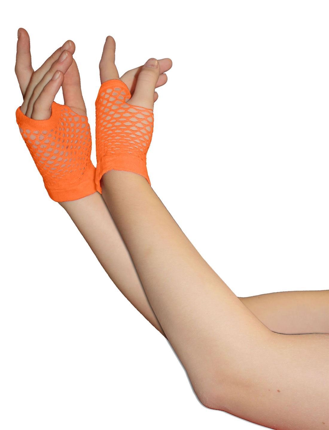 Crazy Chick Women's Orange Girls Short Fishnet Fingerless Gloves - Assorted Colours, Neon Fishnet Gloves (Orange)
