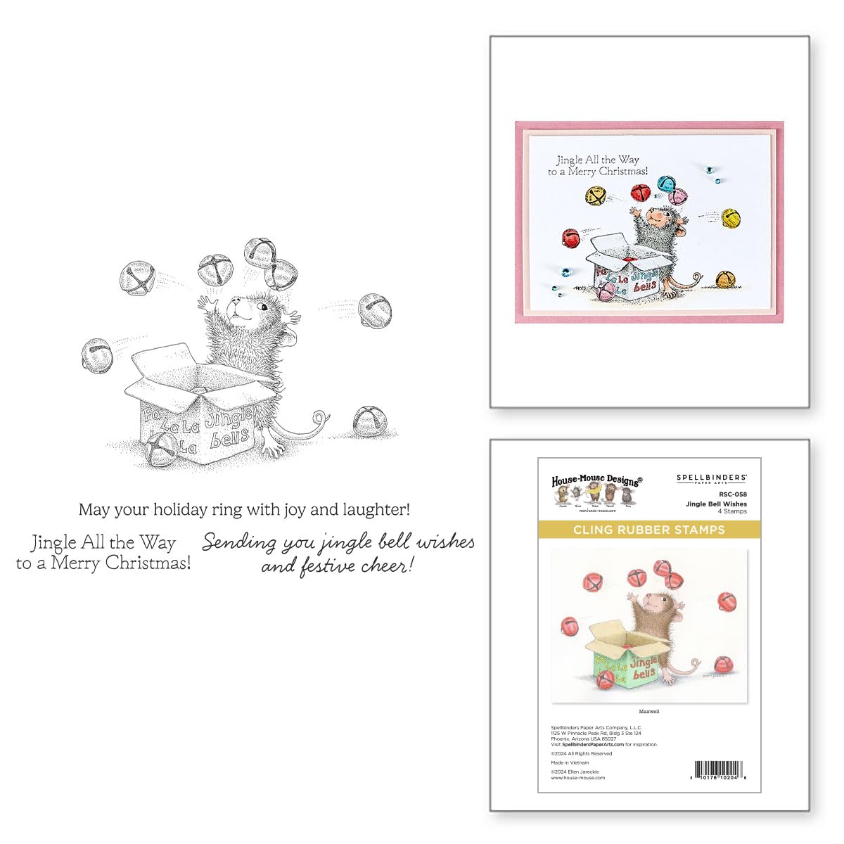 Jingle Bell Wishes Cling Rubber Stamp Set from The House-Mouse Tree-mendous Christmas Collection, red