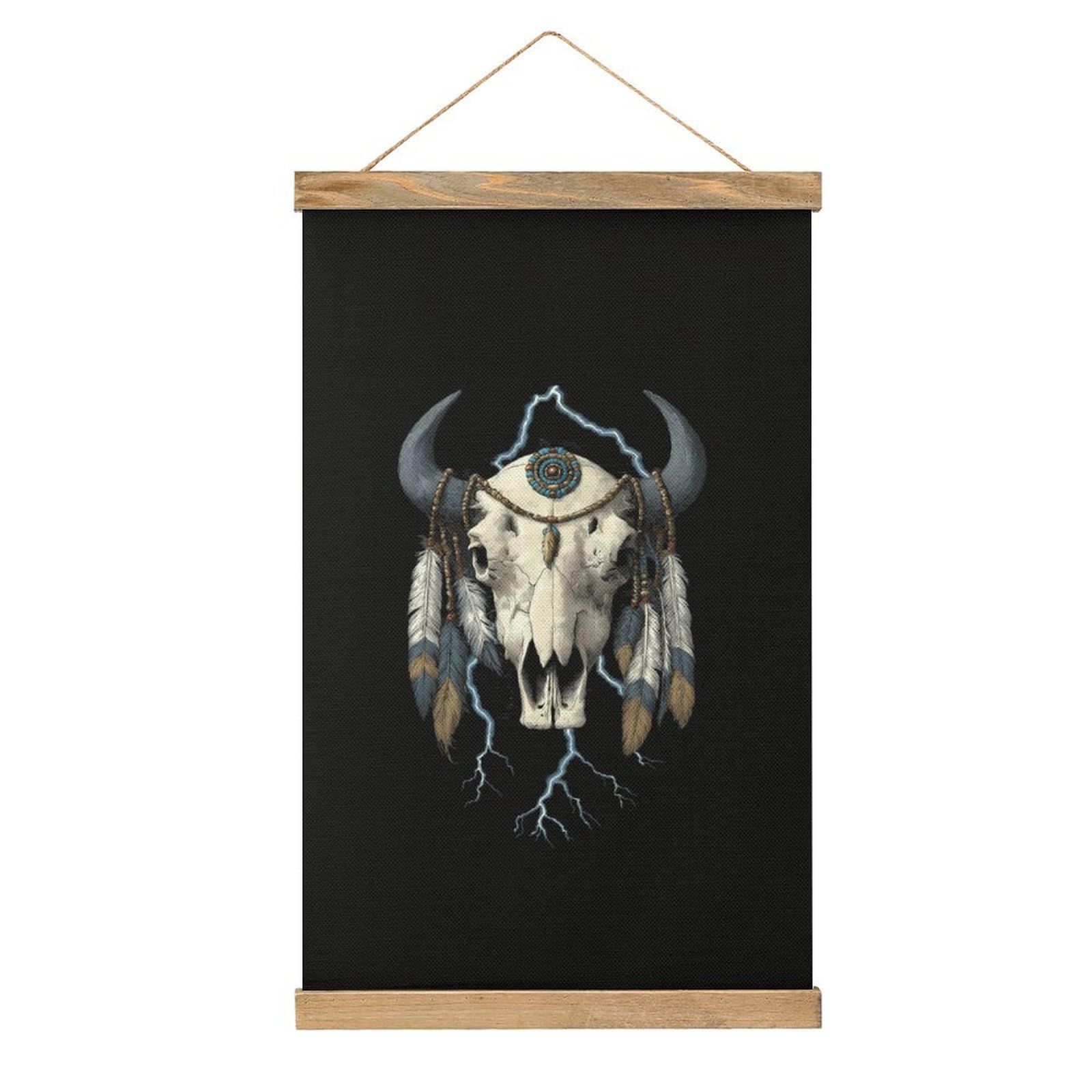 CGSBNGHA Vintage 90s Thunder Native Indian Bison Skull Wall Art Prints Linen Hanging Painting Scroll Paintings Pictures Decor for Home