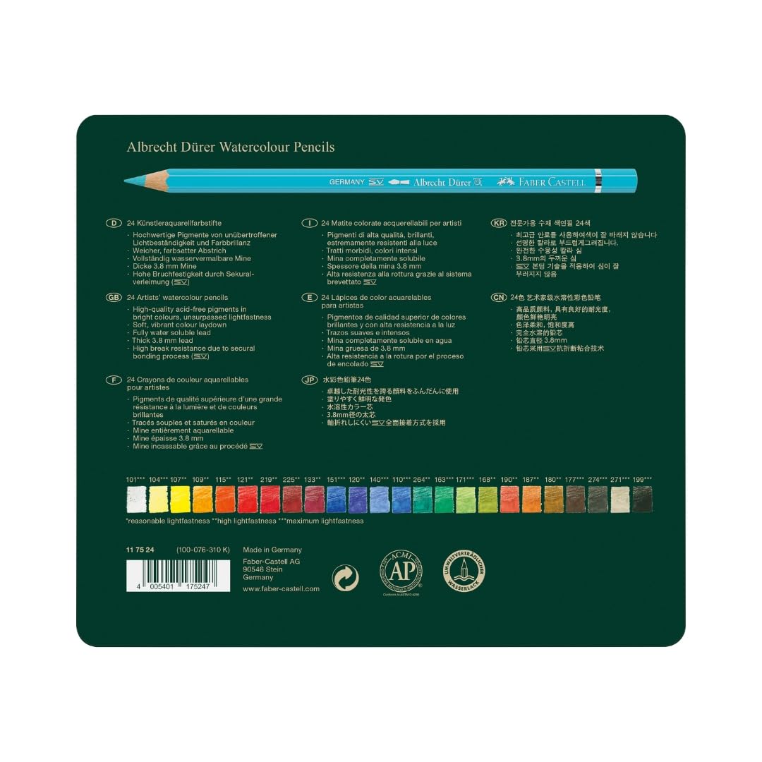 Faber-Castell Künstler-Aquarellstift ALBRECHT DÜRER®,24 Farben sortiert im Metalletui; Packungsinhalt: 24 Stück