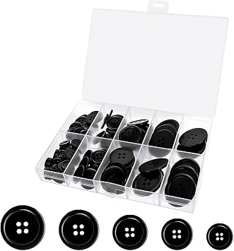 Gunwon 100Pcs Black Round Resin Buttons, 4Hole Mixed Sizes, Suitable for Sewing, DIY Decoration