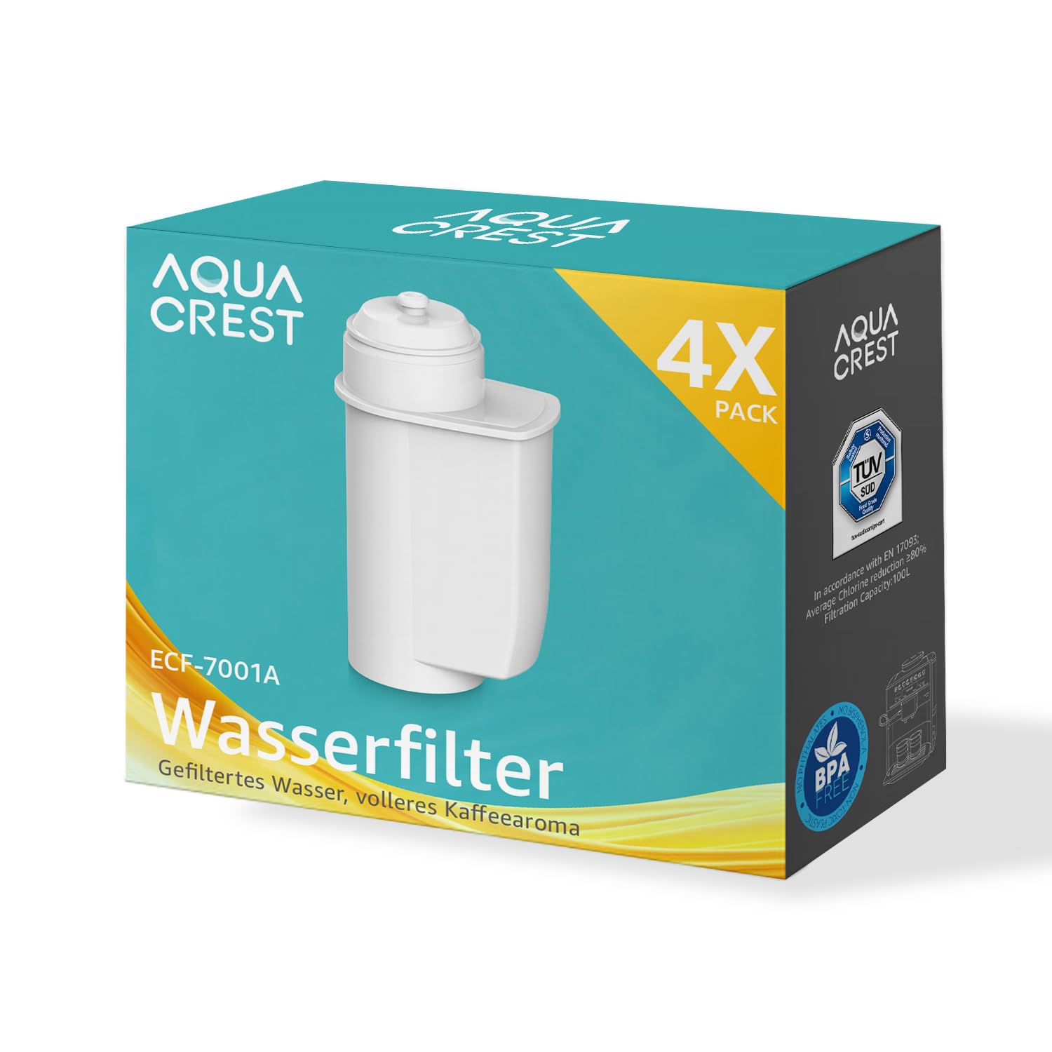 AQUA CREST Wasserfilter Ersatz für Siemens® EQ Series, EQ6 Plus S700, EQ9, EQ500, EQ700, für Brita® Intenza® 575491, Bosch® TCZ7003, TCZ7033, TÜV SÜD Zertifiziert, Reduzieren PFAS, PFOA/PFOS (4)
