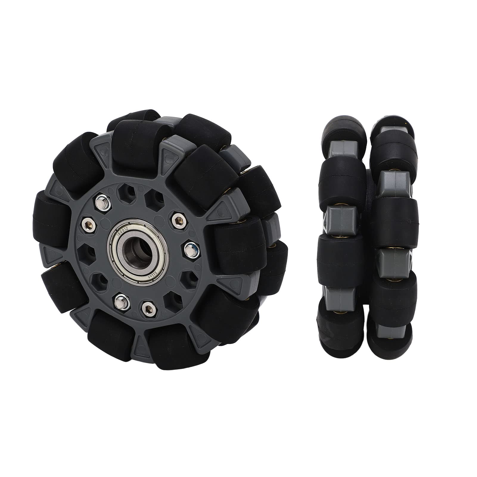 Rueda omnidireccional para robot de 100 mm, resistente, de nailon, caucho y latón, con rotación de 360 ​​grados y cojinete central, ideal para coches robot y proyectos de b