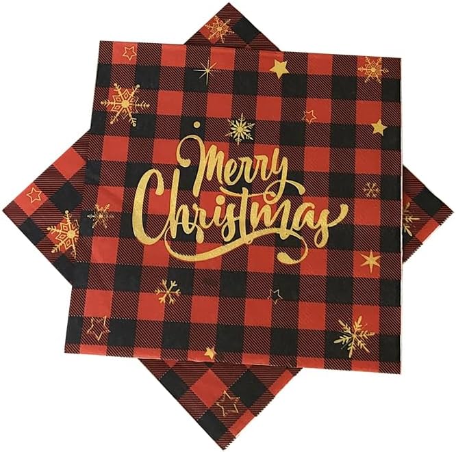 クリスマスナプキン 2層 レッド ホワイト ブラック クリスマステーマ ゲストナプキン ウィンターペーパーナプキン 使い捨てハンドタ