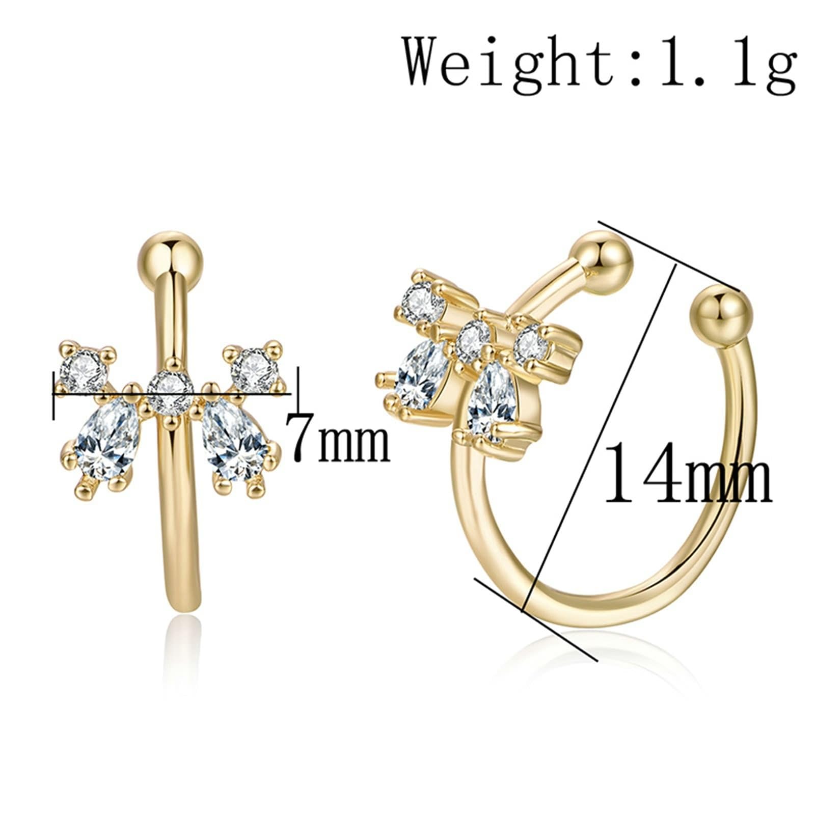 KnBoB Ohrringe Ohne Ohrloch Damen 18 Karat Weißgold 750 Schmetterling Moissanit Ear Cuff Edelstein Schmuck