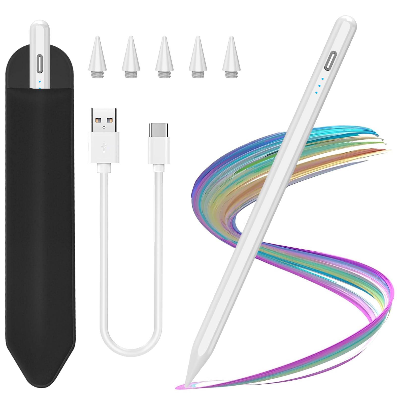 Stylus Pen for iPad 2018-2025, USB C Fast Charging Magnetic Pen with Tilt Sensitivity & Palm Rejection, Pencil for iPad a16/6/7/8/9/10/11, iPad Pro 11"/12.9"/M4, IPad Air 3/4/5/M2/M3, White-image-32