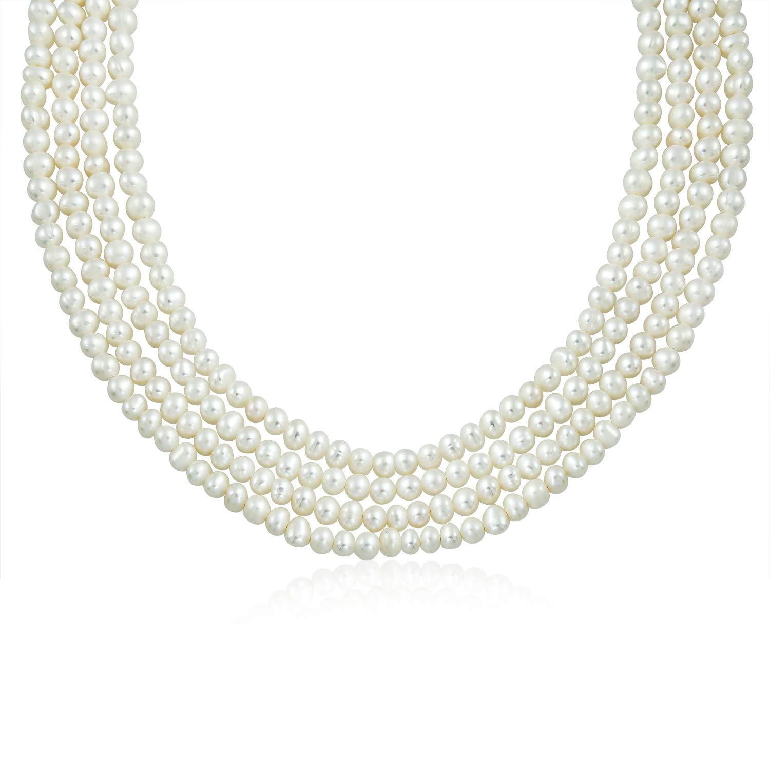 Antico Vintage Art Deco Style Ampia Dichiarazione Nuziale Quattro Multi Filo Bianco D'Acqua Dolce Coltivato Collana Di Perle Per Le Donne, Matrimonio Floreale Chiusura Placcato In Argento