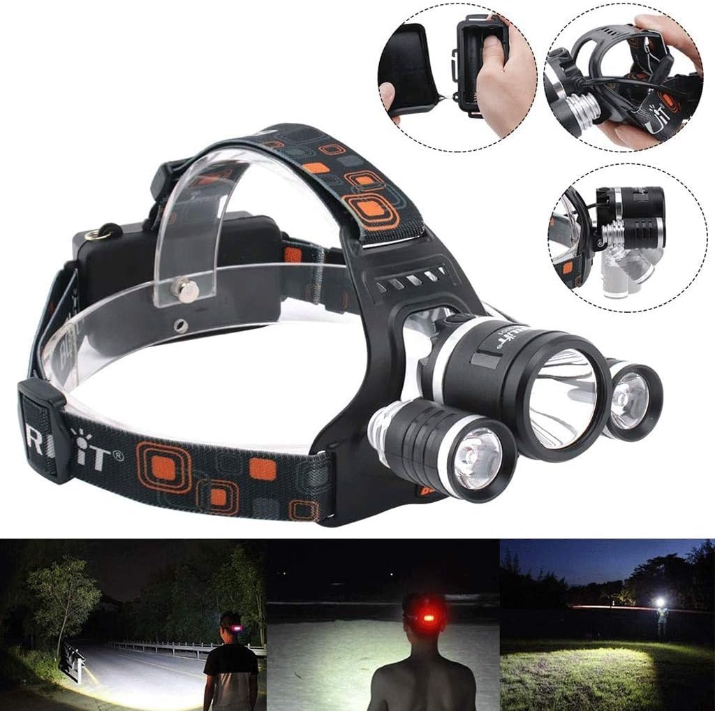 Latarka czołowa LED, latarka czołowa - super jasna latarka czołowa LED Reflektor lumenów Zoomable Wodoodporny, akumulator, ładowarka