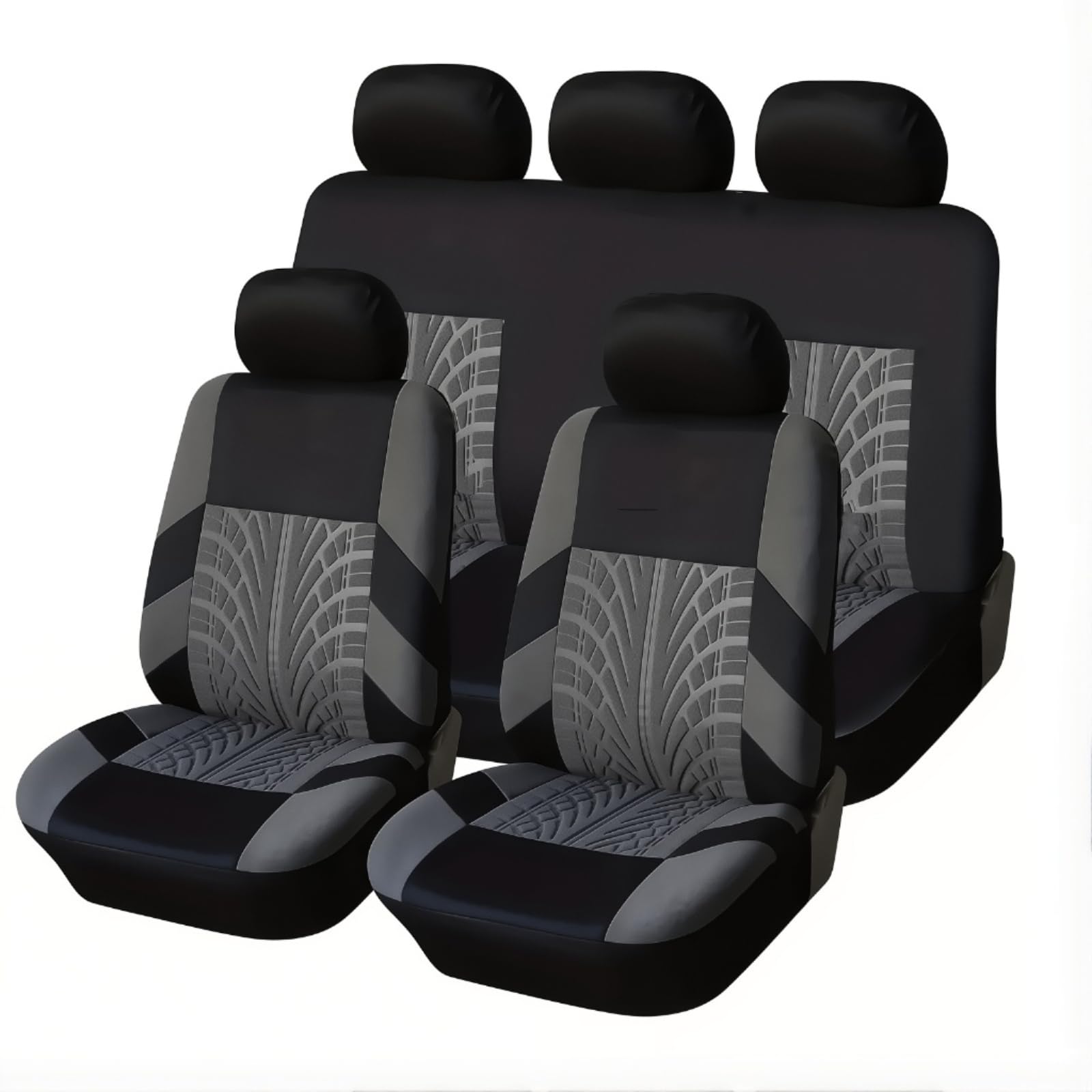 GSYDMHLKP Car Seat Covers Full Set, for Mitsubishi Colt Z30 / Colt ClearTec 2004-2012 Tire Track Pattern Breathable Polyester Protector Airbag Compatible Removable Headrest