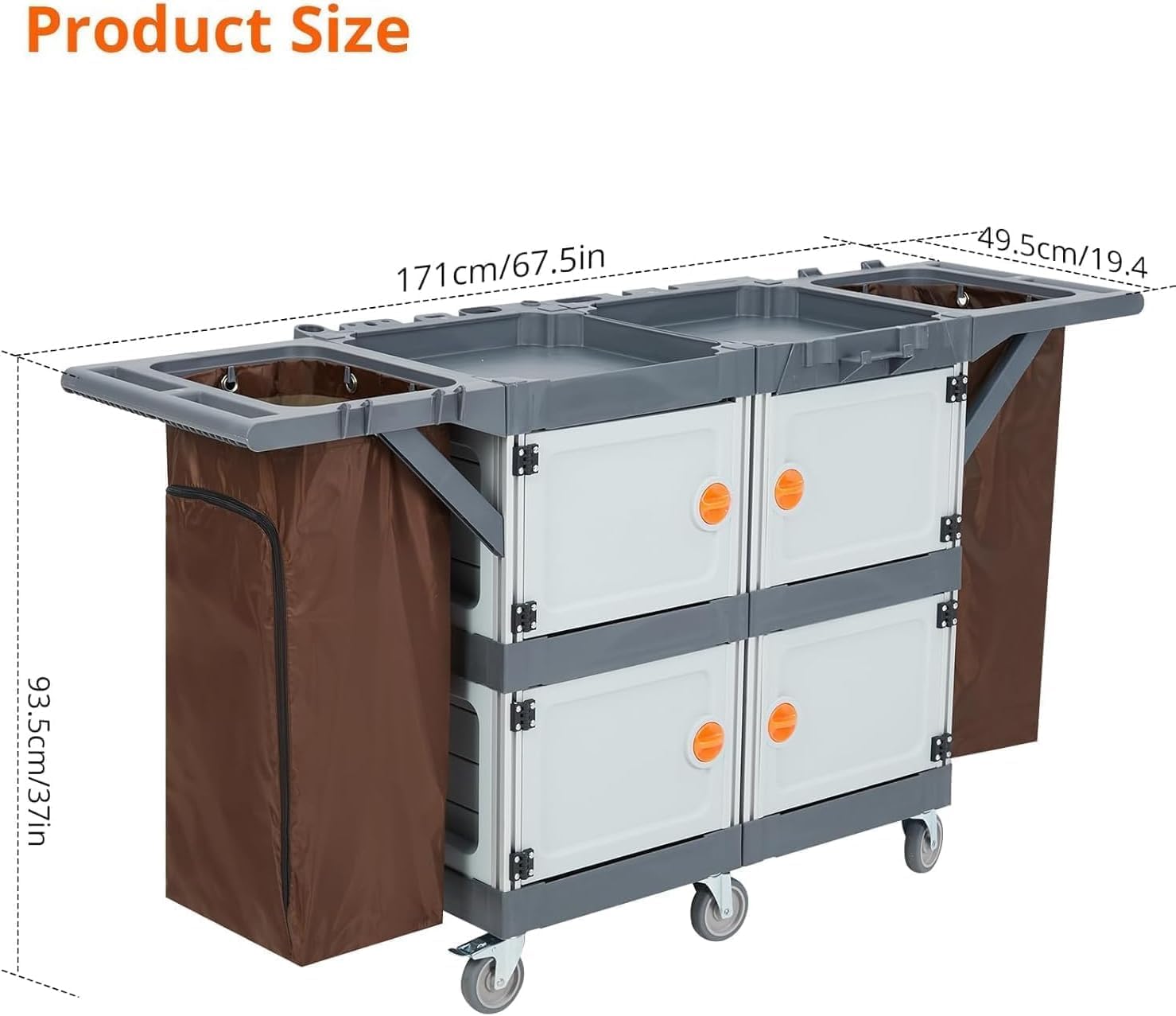 Carrello di Pulizia Professionale - 6 Ruote, Armadietti e Ripiani, Sacco in Vinile, Capacità 300L - Uso Commerciale per Hotel, Ospedali, Uffici - Colore Germany