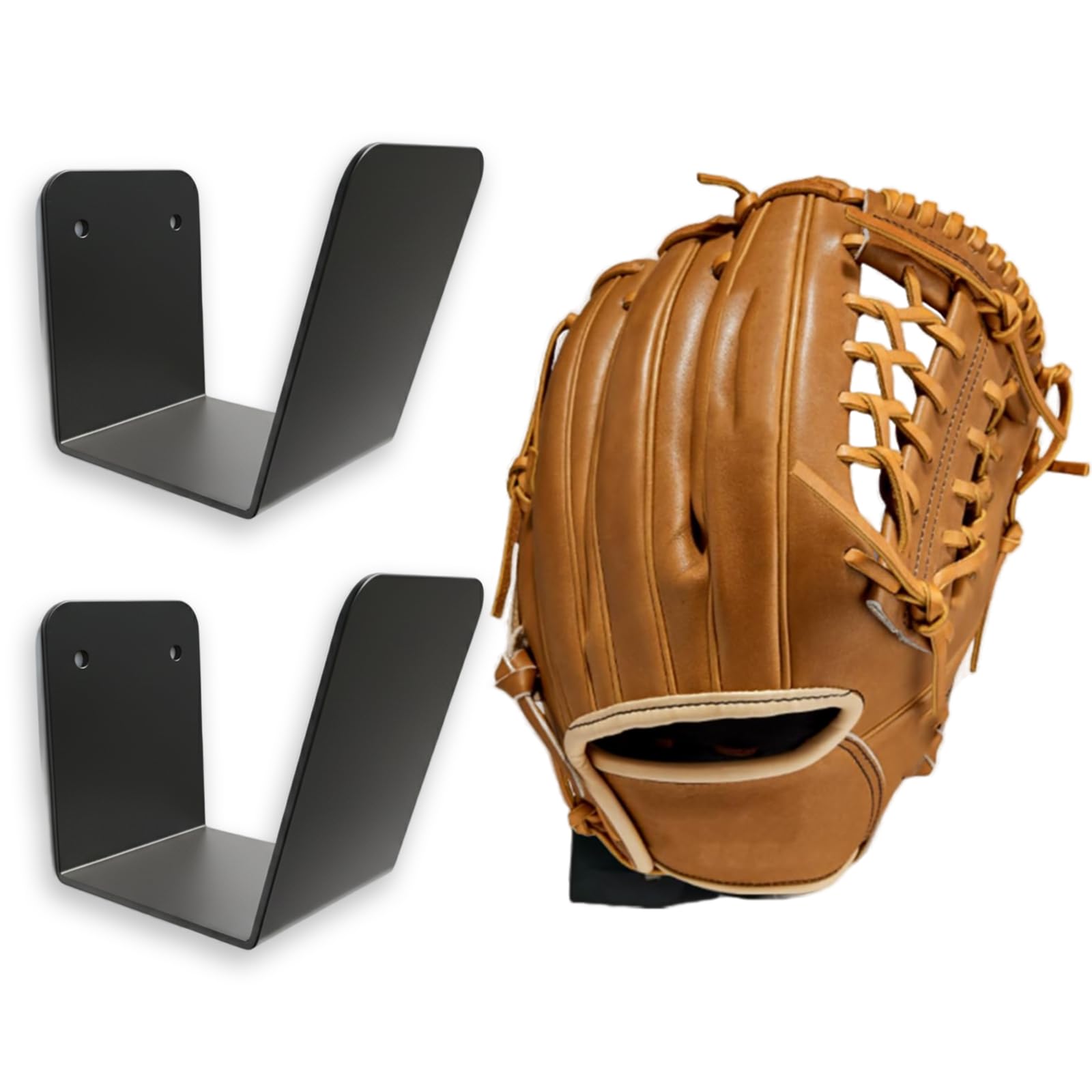 Lot de 2 supports muraux en métal pour gants de baseball [flottant invisible pour garder la forme du gant] [pas de perçage] [Rangement peu encombrant] Décoration sportive pour chambre à coucher ou