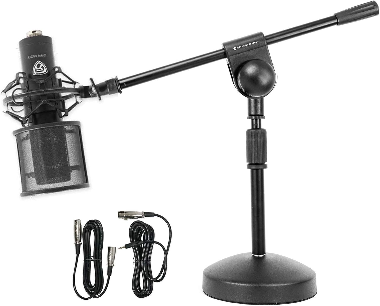 (1) Rockville RCM PRO Studio/Recording Condenser Microphone w Samsung Capacitors Bundle with (1) Rockville RDMS70 Desktop Mic Stand with Boom+Steel Round Base+Adjustable Height (2 Items)