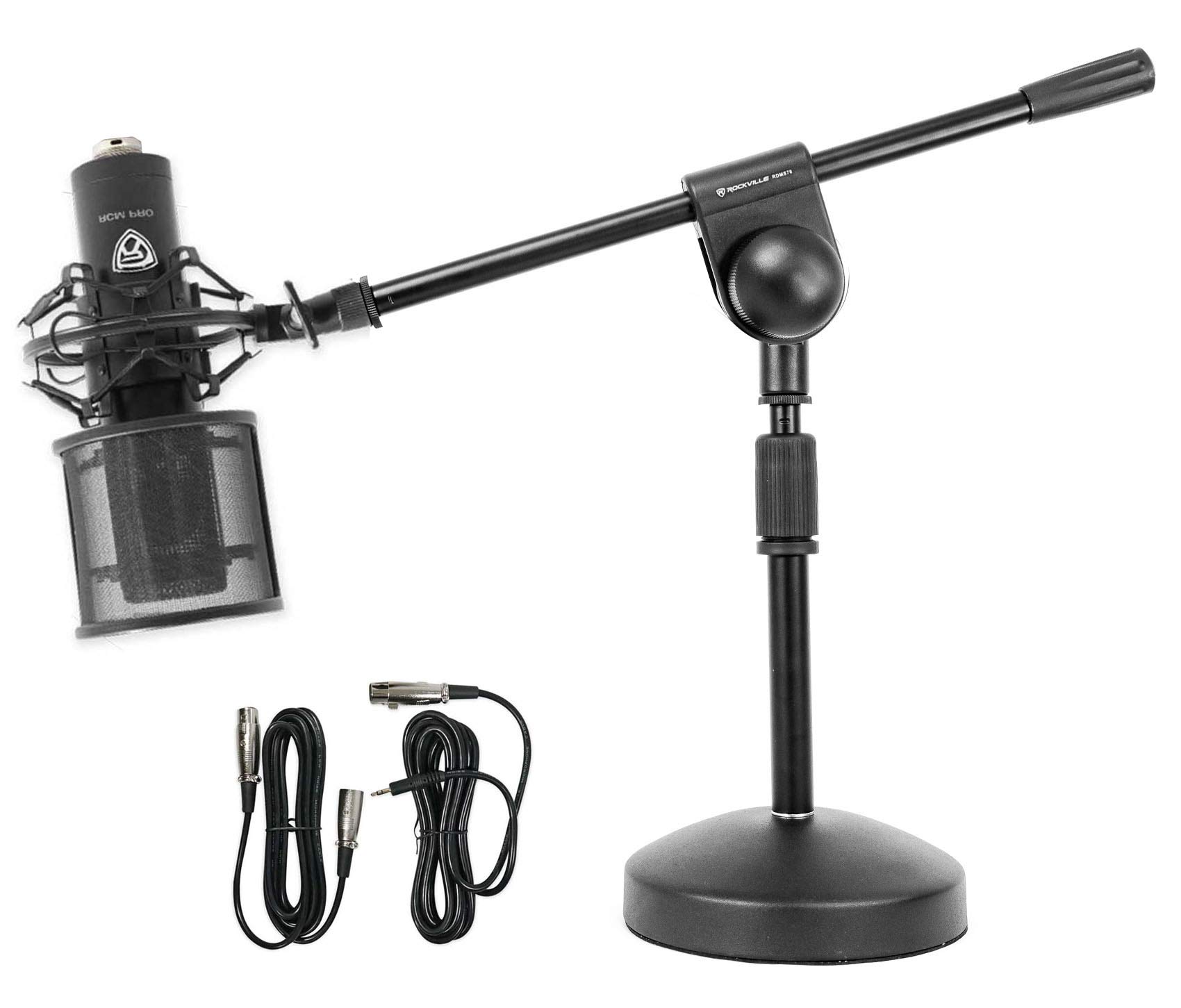 (1) Rockville RCM PRO Studio/Recording Condenser Microphone w Samsung Capacitors Bundle with (1) Rockville RDMS70 Desktop Mic Stand with Boom+Steel Round Base+Adjustable Height (2 Items)