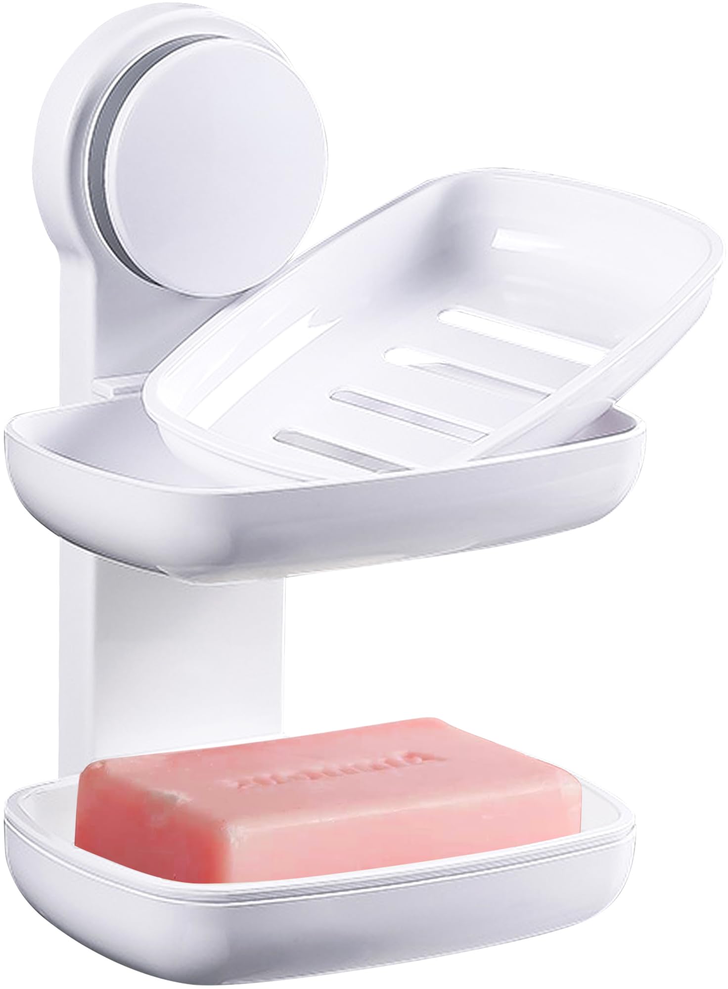 Soap Bar Holder for Shower Wall, Adhesive Soap Dish NO-Drilling for Shower Bathroom Bathtub Kitchen, Wall Mount Double Tiers Drainage Soap Box Keep Soap Bars Dry