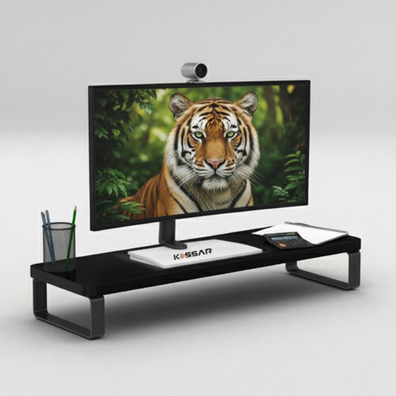 Kassar Monitor Stand Riser for Desk, White and Black Desktop Organizer, Computer Screen Holder with Storage Space (monitor stand Black)-image-18