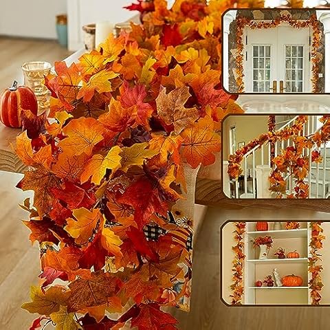 Anna's Whimsy 3 Pcs 21FT【Upgrade Length】 Thanks Garlands, Artificial Maple Garland, Hanging Vine Garland Artificial Autumn Vines for Home Wedding Fireplace Party Thanksgiving Decor Cover