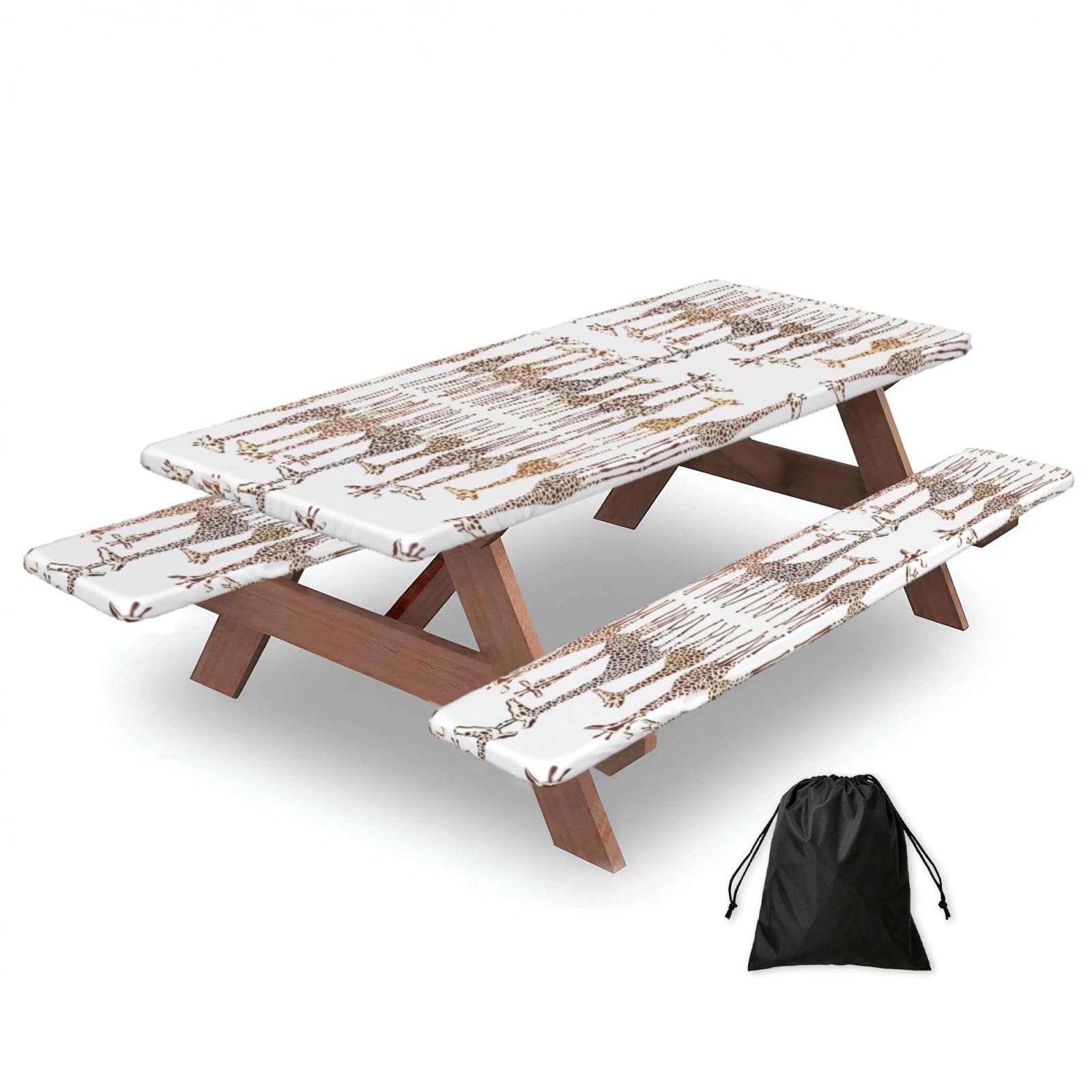 EZDLOWVBA Cute Cartoon Funny Giraffes Print Picnic Table Cover With Bench Covers Waterproof Fitted Picnic Table Outdoor Elastic Picnic Tablecloth Outdoor Camping Essentials(3pcs)