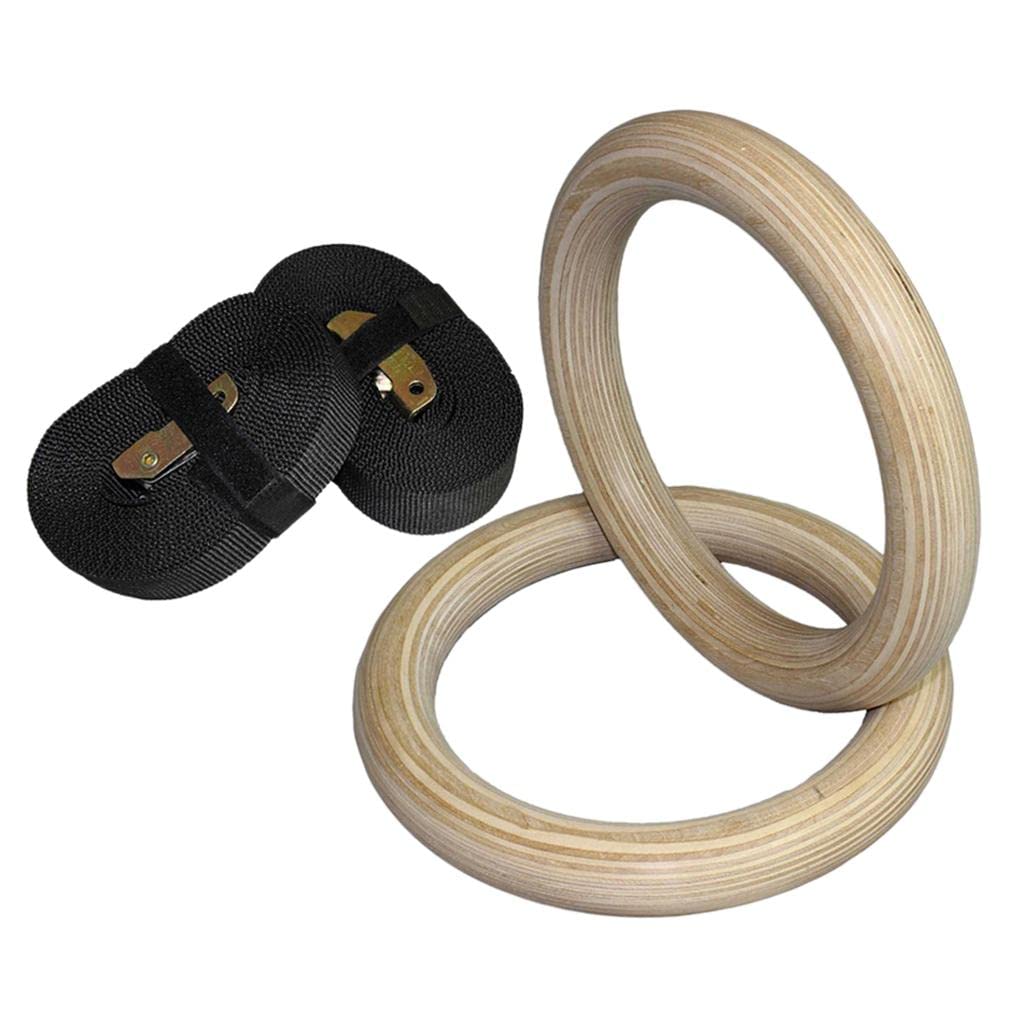 Anelli da ginnastica in legno con cinghie regolabili, attrezzatura da palestra resistente, 28 mm, legno + nero