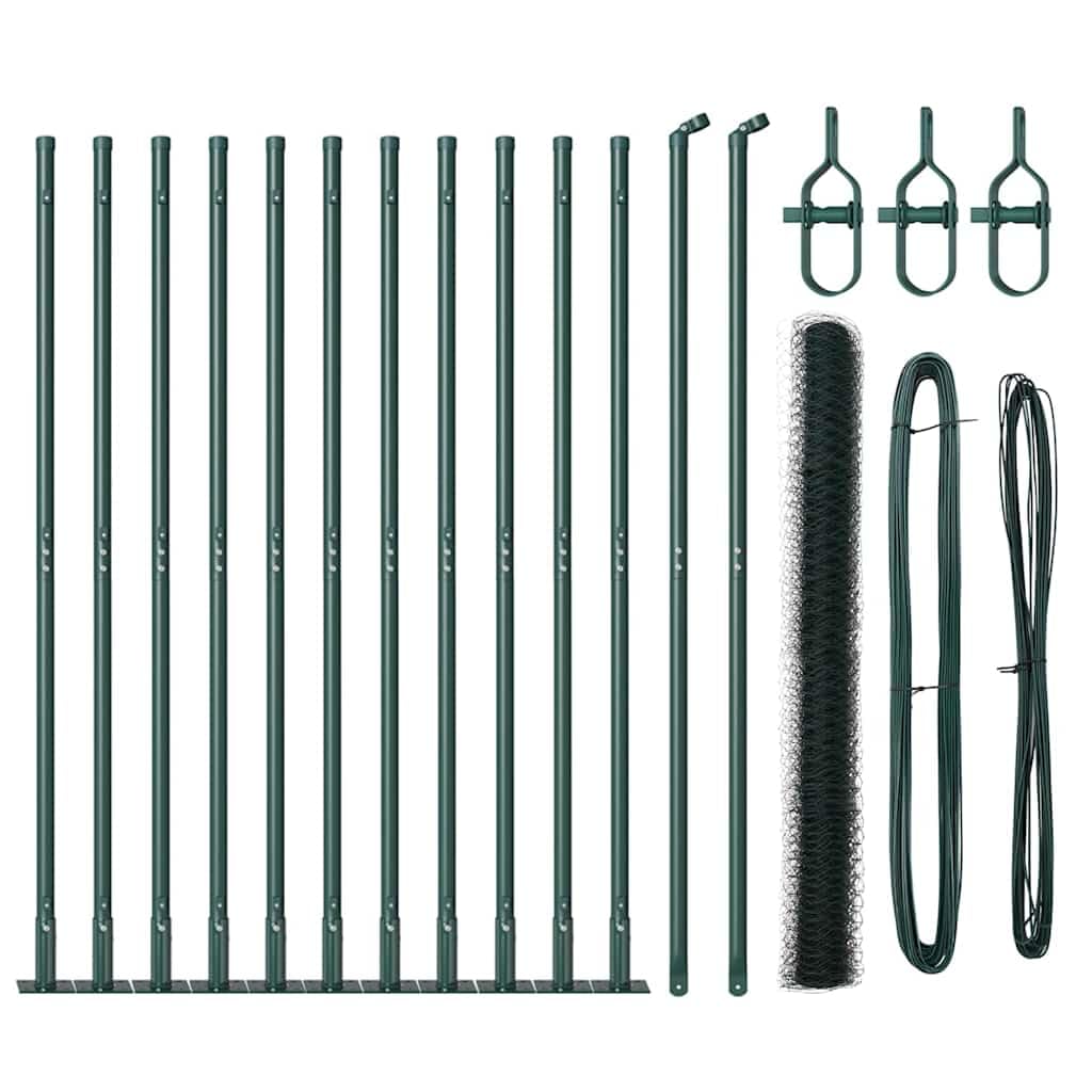 Green Steel PVC Fence Post 25 x 1.4 m 36 mm Mesh Outdoor Garden Security Barrier Weather Resistant Corrosion Proof Easy Assembly for Terrace Yard Enclosure Set