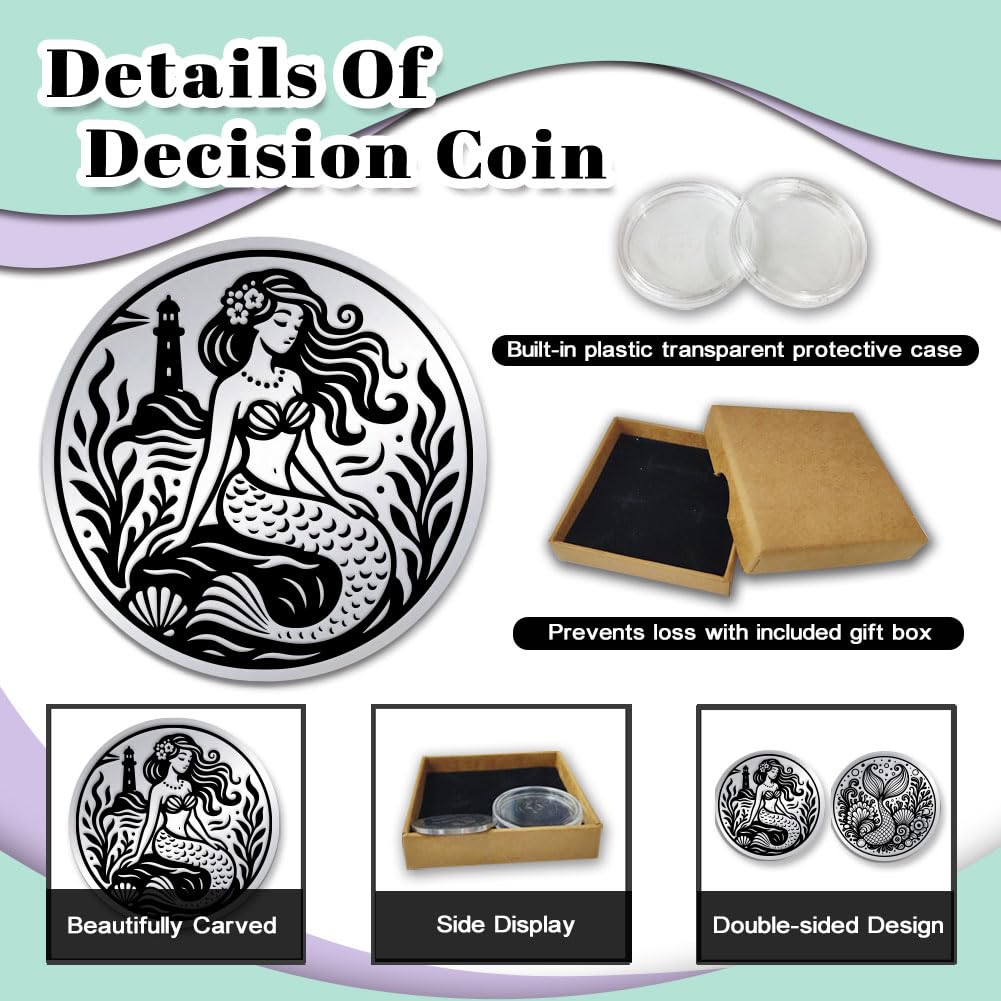 UNICRAFTALE 2Pcs Stainless Steel Double Sided Decision Coins Mermaid Coin Mermaid Princess Decision Coin Ocean Sea Theme with Paper Box for Women Commemorative Gifts - Image 2