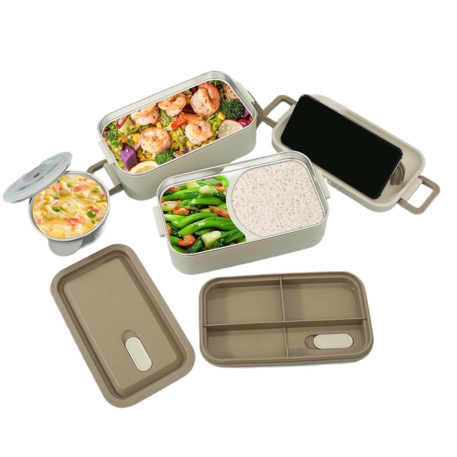 Schiscetta Pranzo Contenitore for alimenti portatile impilabile in acciaio inossidabile a 2 livelli, contenitore for alimenti da 2 litri